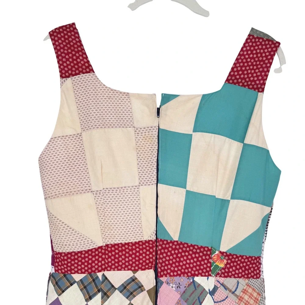 Antique Patchwork Quilt Jumpsuit Sz M Handmade Wide Leg Lined Cottagecore Artsy